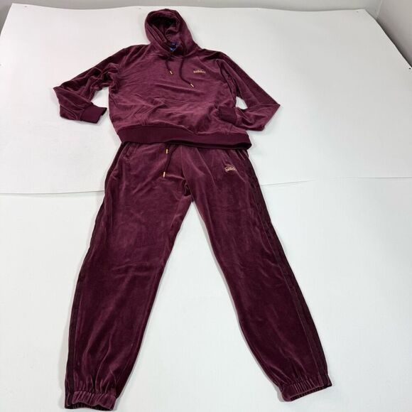 Vintage Adidas Velour Three Stripe Track Suit Men Small Medium Burgundy Pullover - Picture 1 of 9